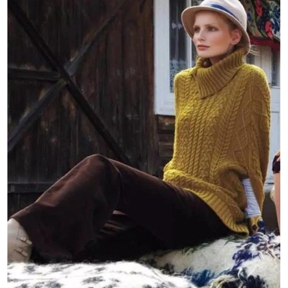 Anthropologie Fiets Voor 2 Cable Knit Poncho Women M/L Yellow Boho Gorpcore Cozy